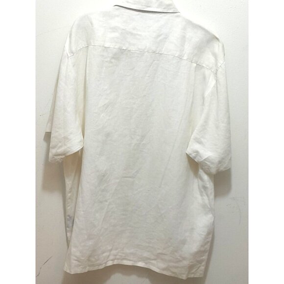 Mens 100% Linen Relaxed Fit Textured Casual Beach Resort Shirt White Size XL - Picture 6 of 8